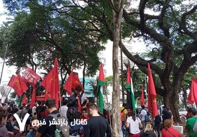اعتراض روز جهانی کارگر در برزیل در حمایت از فلسطین اعتراض روز جهانی کارگر در برزیل در حمایت از فلسطین